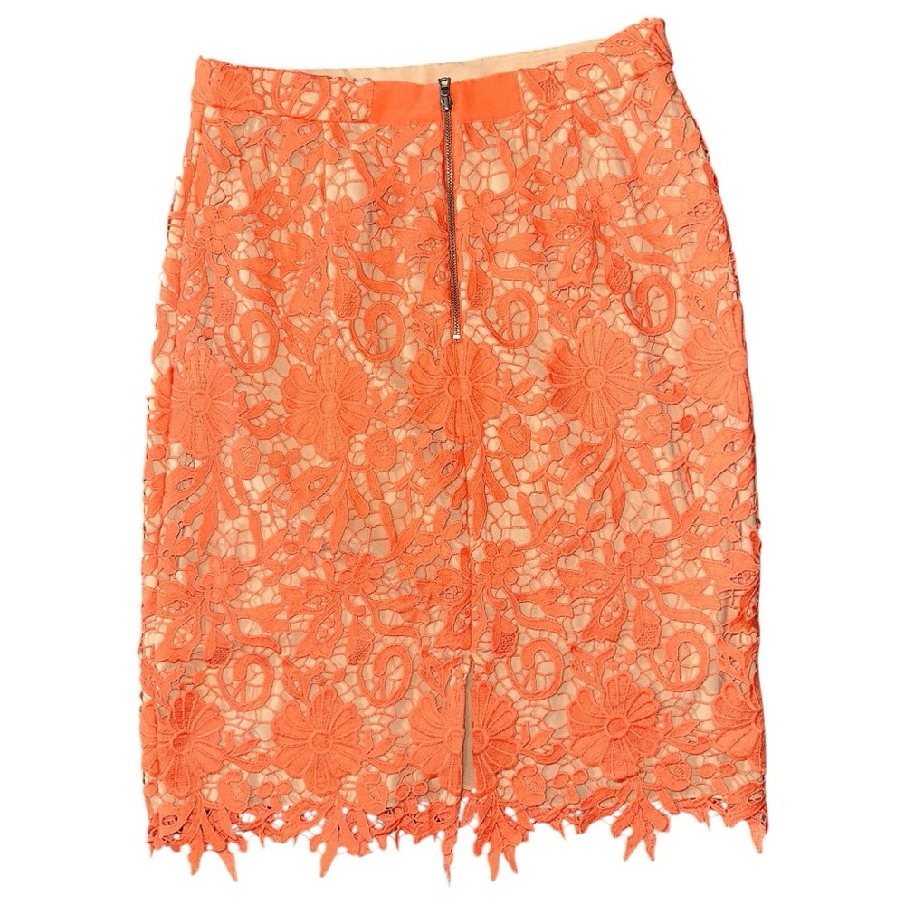 Alice + Olivia Women’s Size 6 Orange Crochet Lace Nude Knee Length Pencil Skirt - Picture 5 of 9